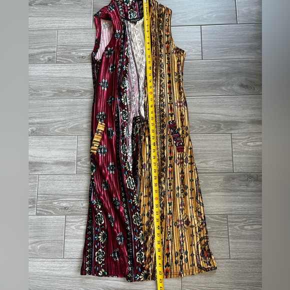 Dor Dor Couture Velvet Duster (Long Vest) in Burgundy & Mustard, Size M•••Boho - Picture 16 of 16